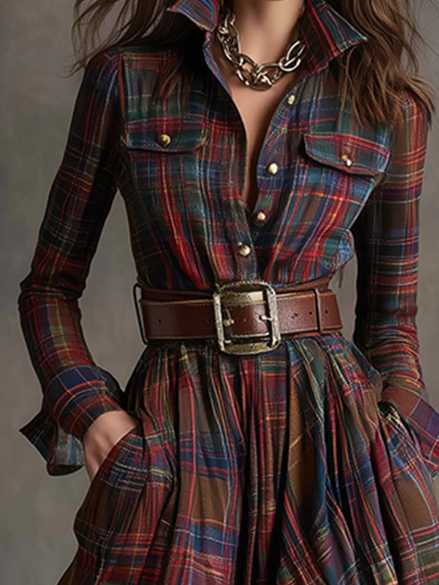 Teagan | Long plaid dress with belt