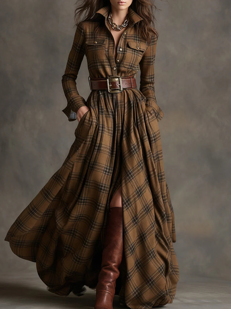 Teagan | Long plaid dress with belt