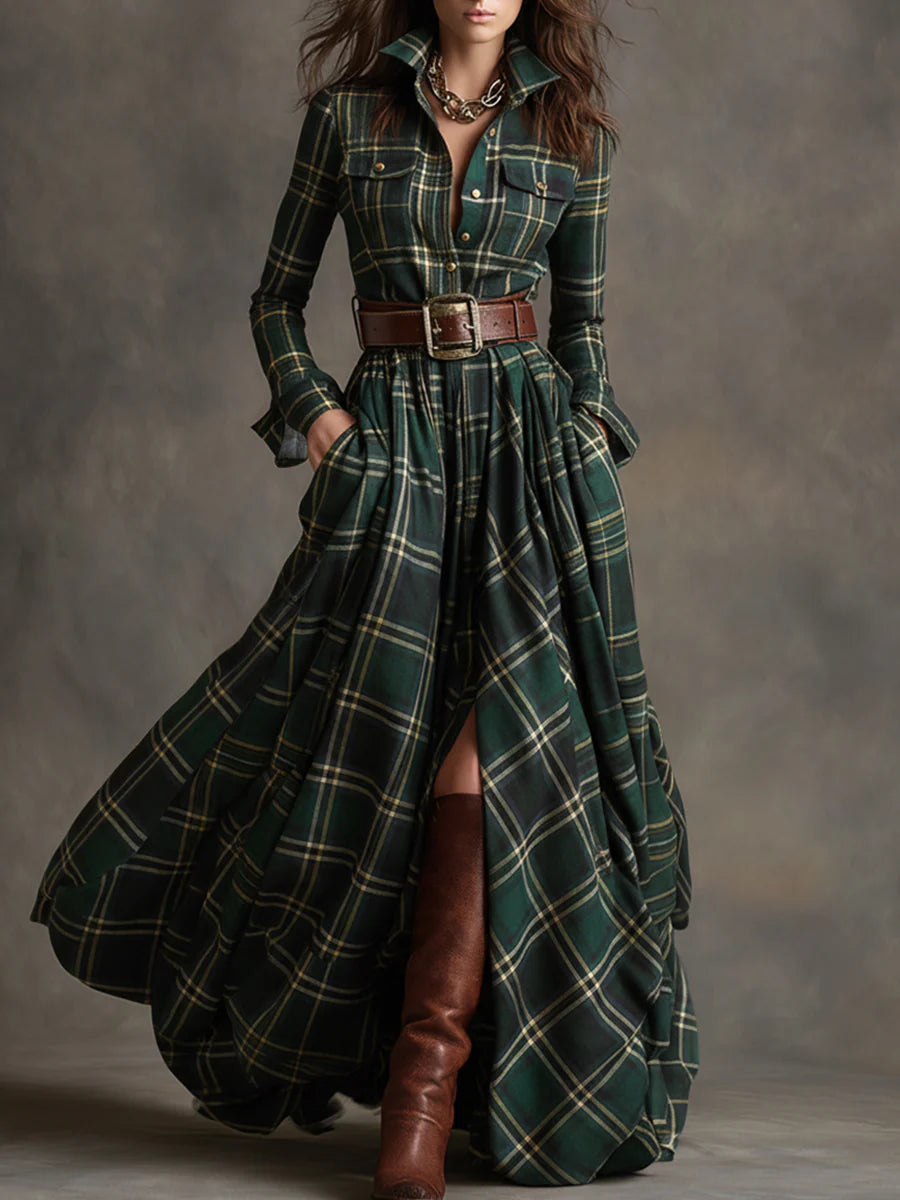Teagan | Long plaid dress with belt