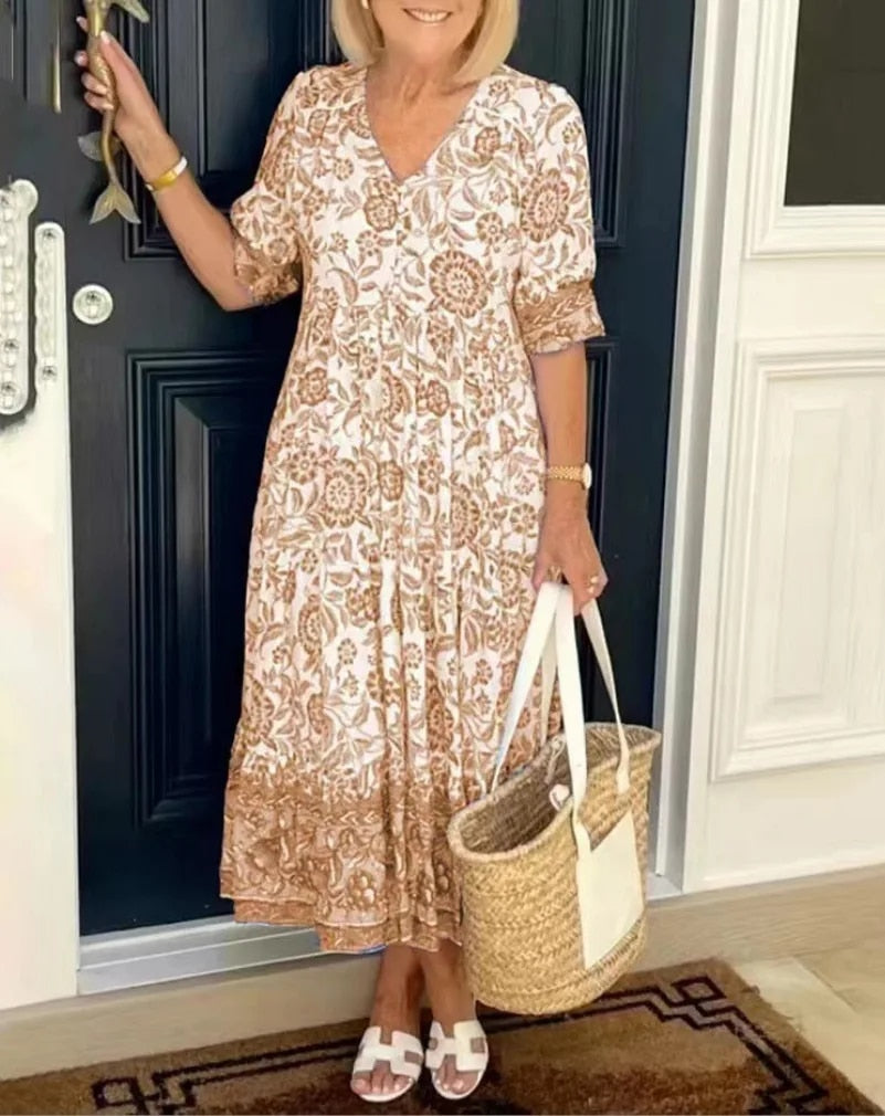 CATHY | Elegant Floral Dress with V-Neck