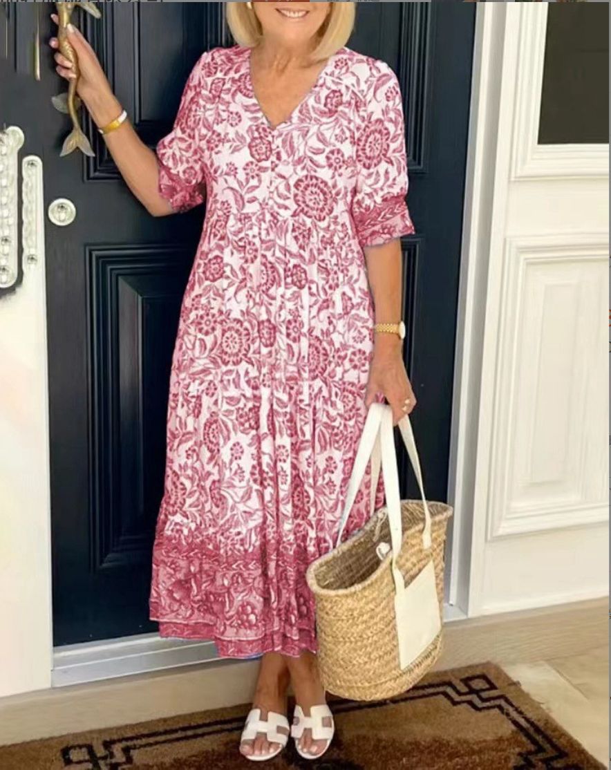 CATHY | Elegant Floral Dress with V-Neck