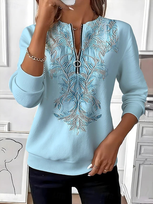Alvilda | Elegant Embroidered Sweater with Half Zip
