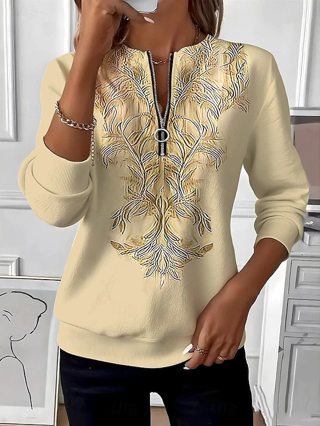 Alvilda | Elegant Embroidered Sweater with Half Zip