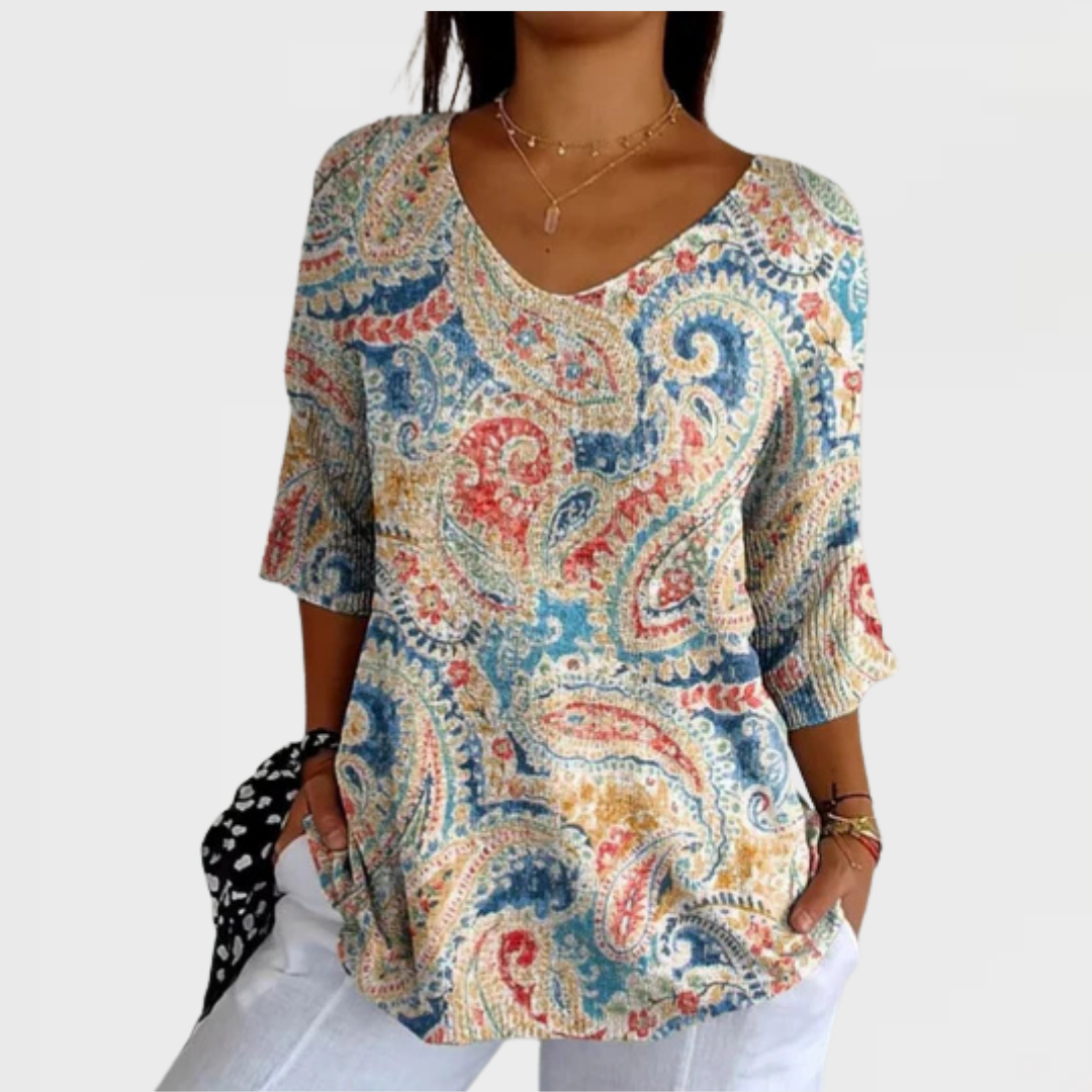 Reagan | Women's Vintage Ethnic Floral Art Print Casual Pullover Knit