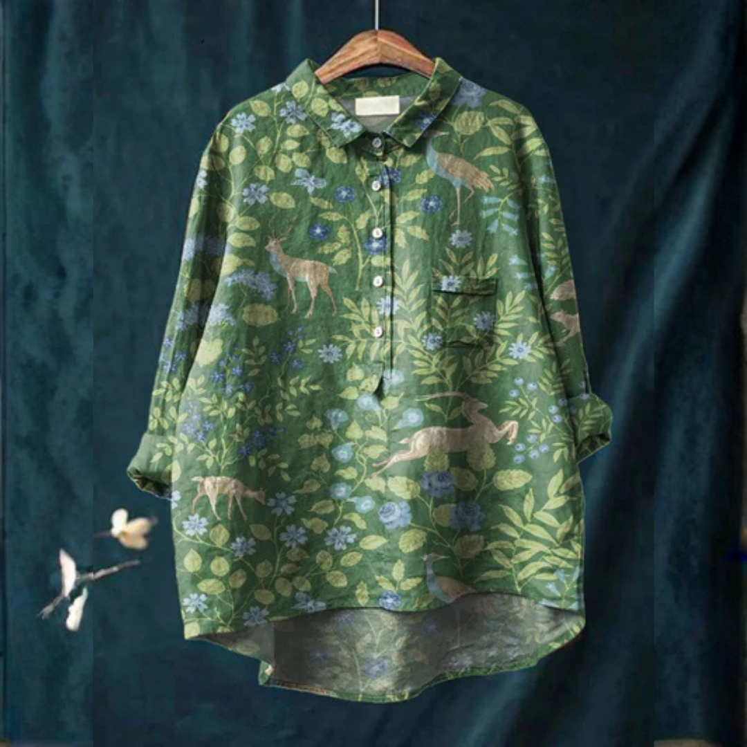 Angela | Women's Vintage Floral Animals Art Print Casual Shirt