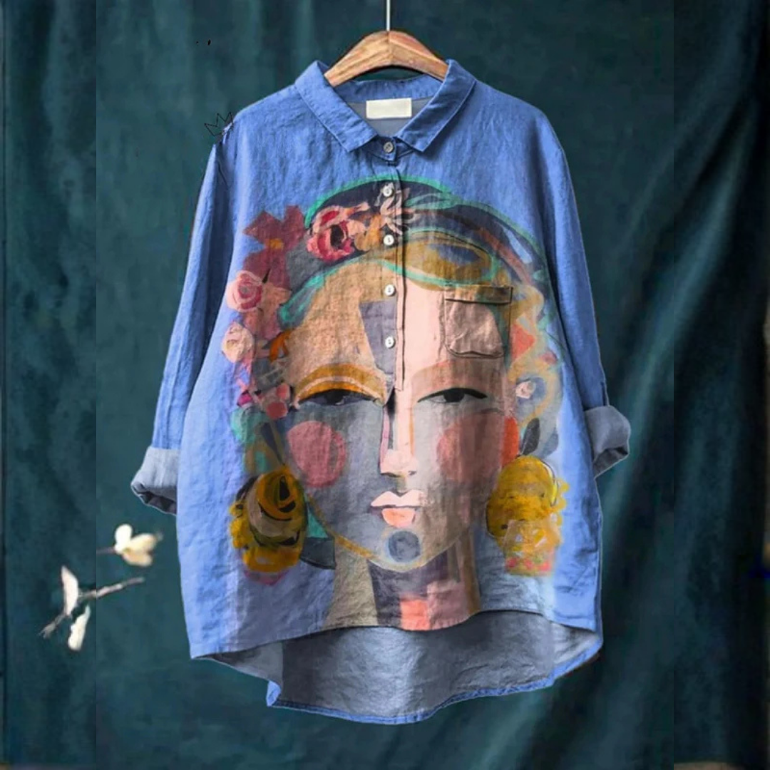 Pamela | Oil Painting Freda Portrait Art Printed Women's Casual Shirt