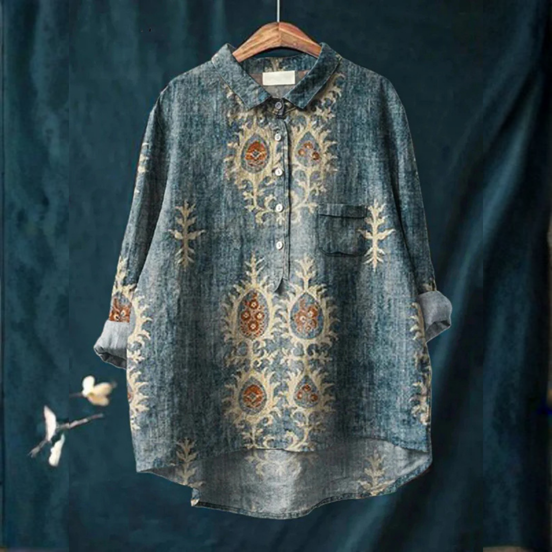 Ashley | Women's Vintage Ethnic Floral Art Print Casual Shirt