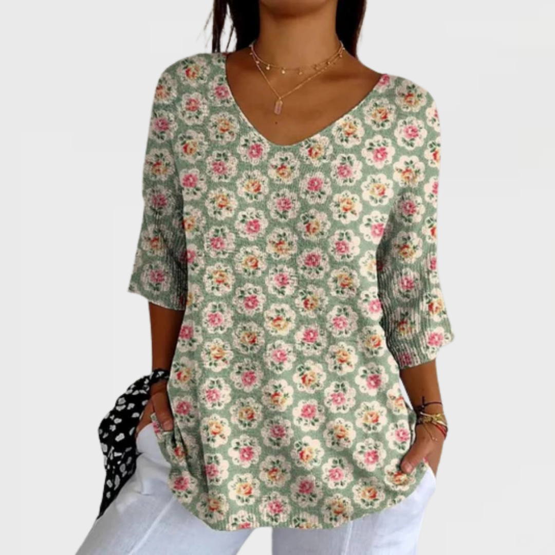 Olivia | Women's Vintage Ethnic Floral Art Print Casual Pullover Knit