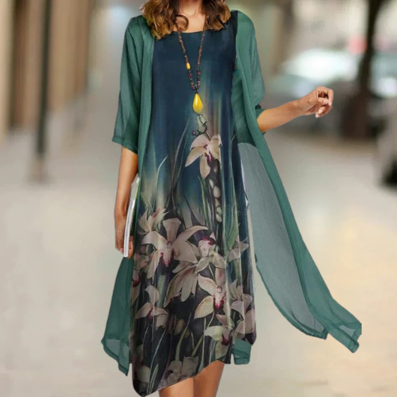 Angela | Long Cotton Dress with Round Neckline