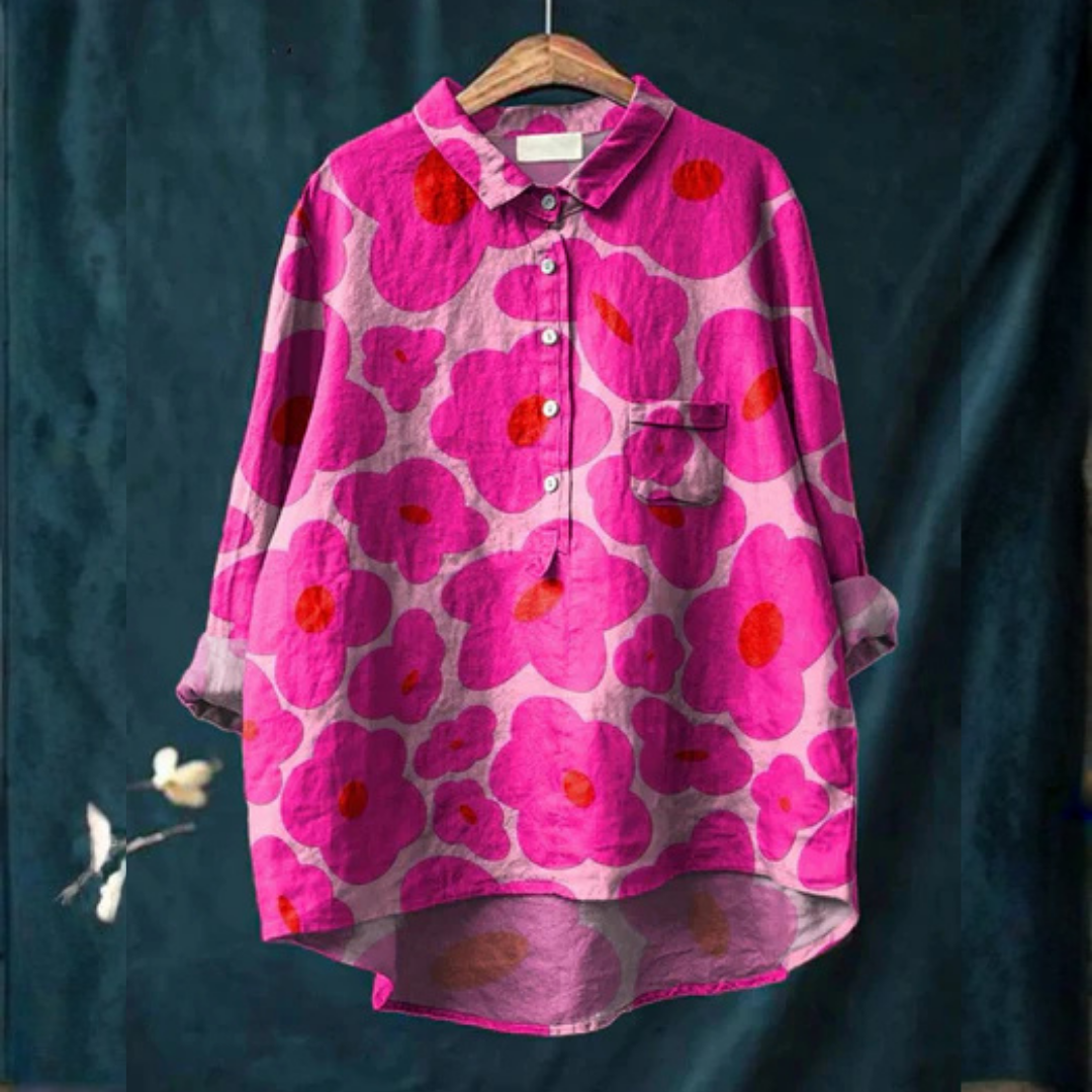 Linda | Vibrant Pink Floral Pattern Printed Women's Casual Shirt