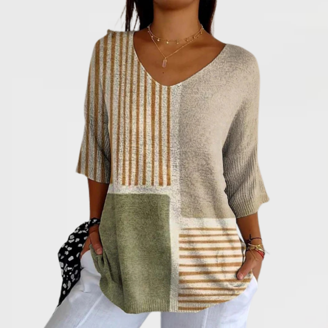 Chloe | Women's Abstract Geometric Pattern Art Print Casual Knit Pullover