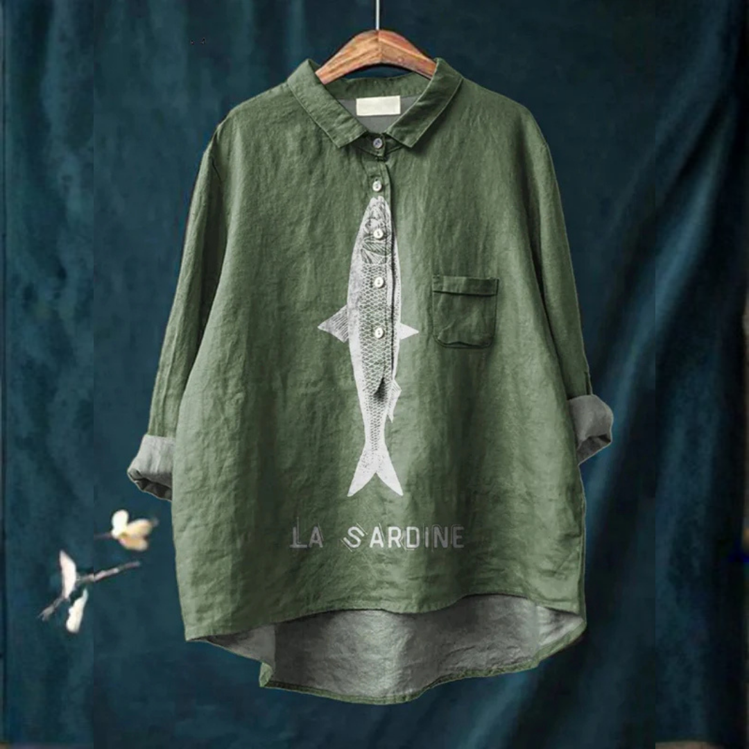 Emma | Sardine Fish Graphic Printed Women's Casual Shirt