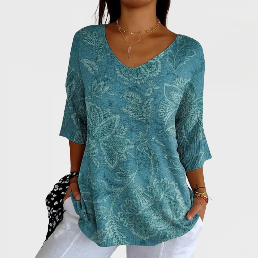 Summer | Women's Vintage Ethnic Floral Art Print Casual Pullover Knit
