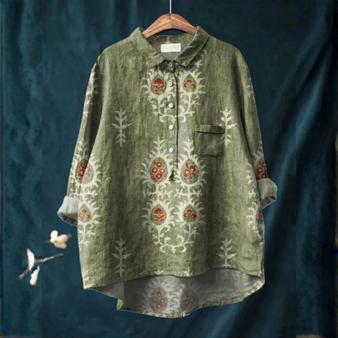 Ashley | Women's Vintage Ethnic Floral Art Print Casual Shirt