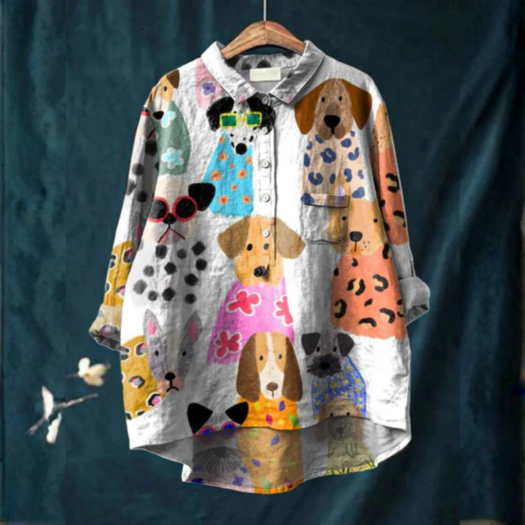 Shirley | Women's Colorful Fun Cartoon Puppy Print Casual Shirt
