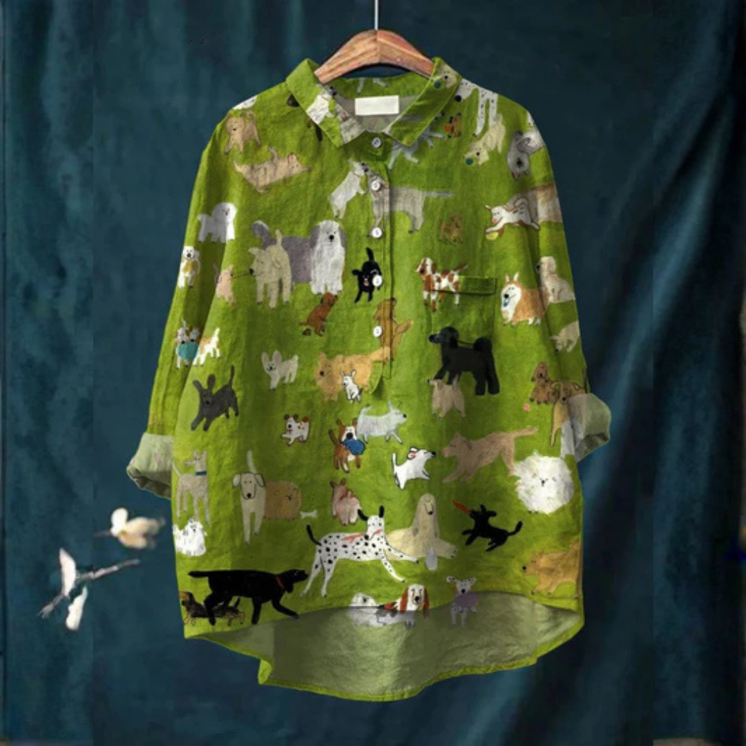 Sharon | Women's Cute Dog Art Print Casual Shirt