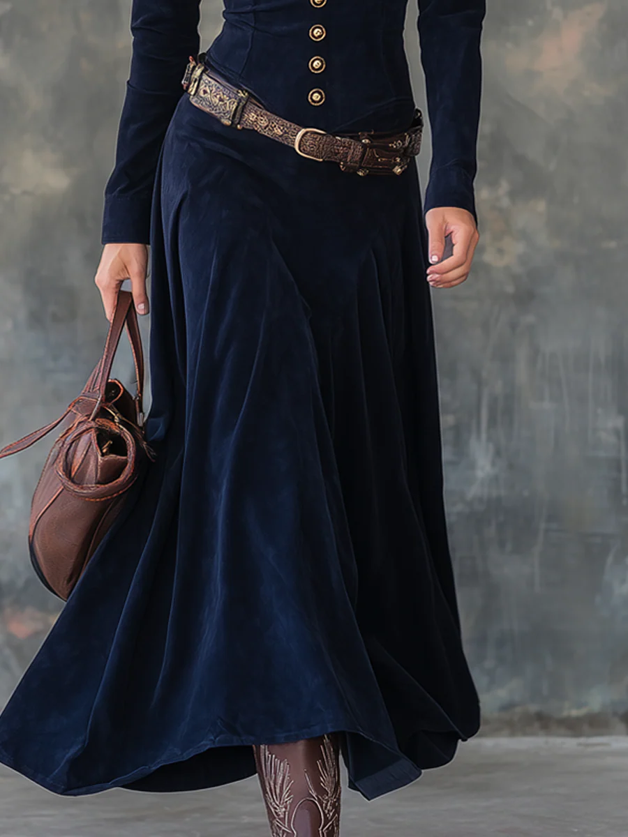 Marissa | Long Suede Dress with Buttons