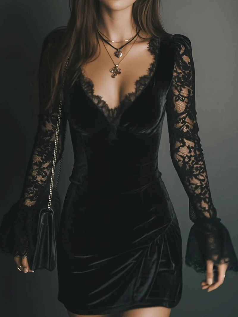 Romy | Velvet and Lace Mini Dress