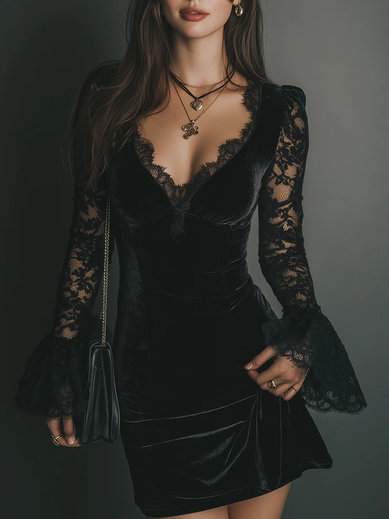 Romy | Velvet and Lace Mini Dress