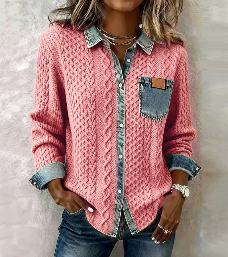 Marina | Knit Patchwork Top with Denim Details