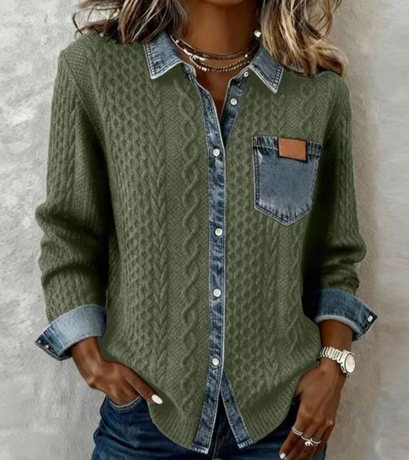 Amber | Knit Patchwork Top with Denim Details