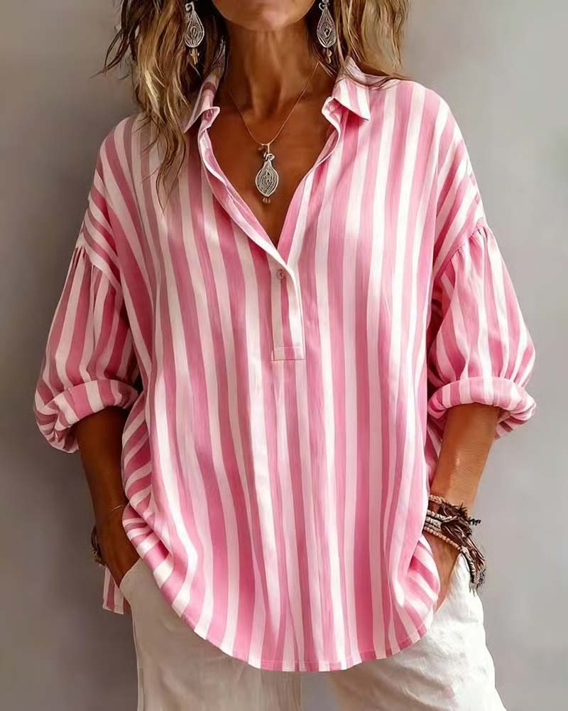 Nora | Loose Striped Blouse with Collar