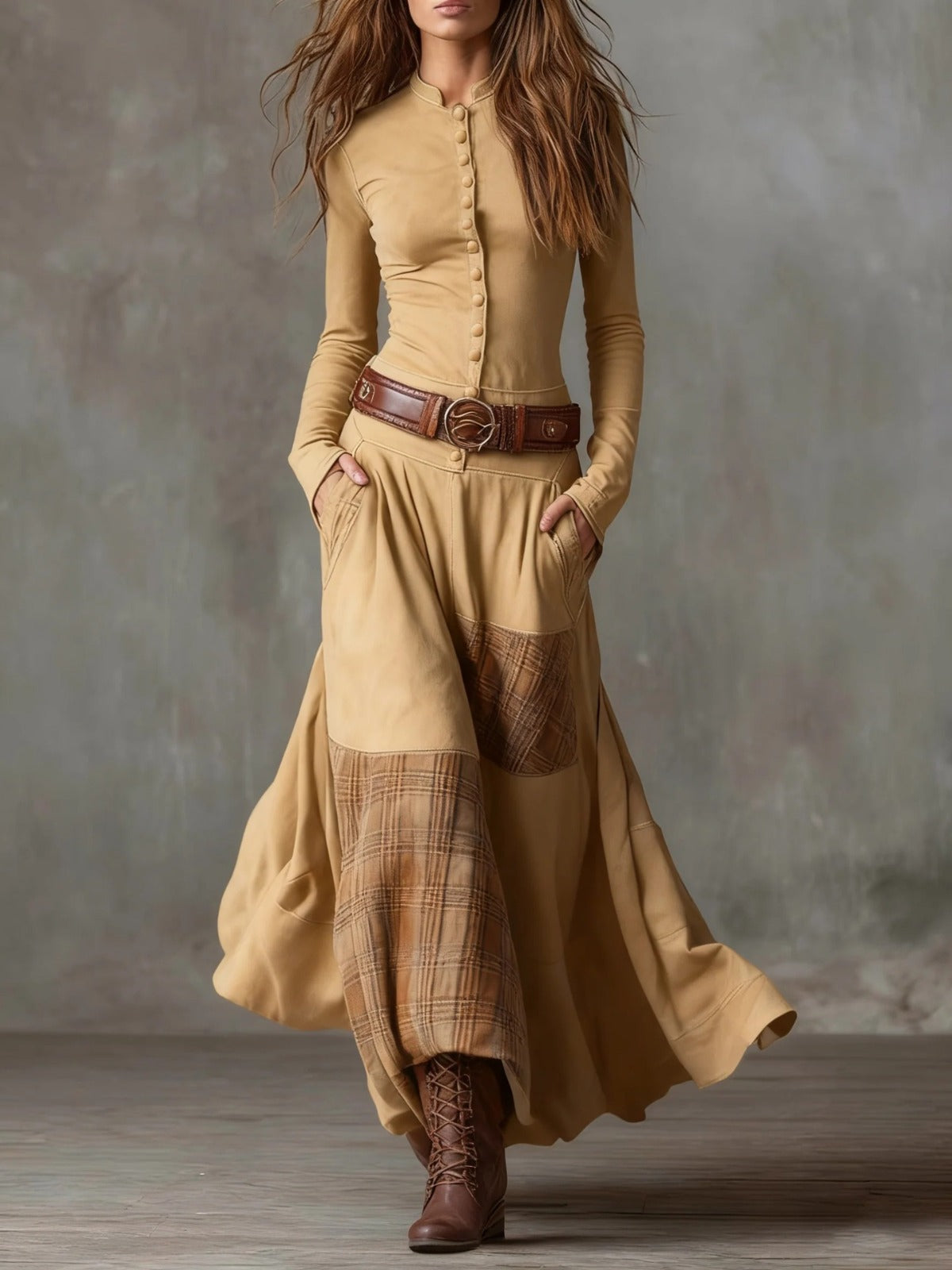 Veronica | Maxi Dress in Suede with Belt