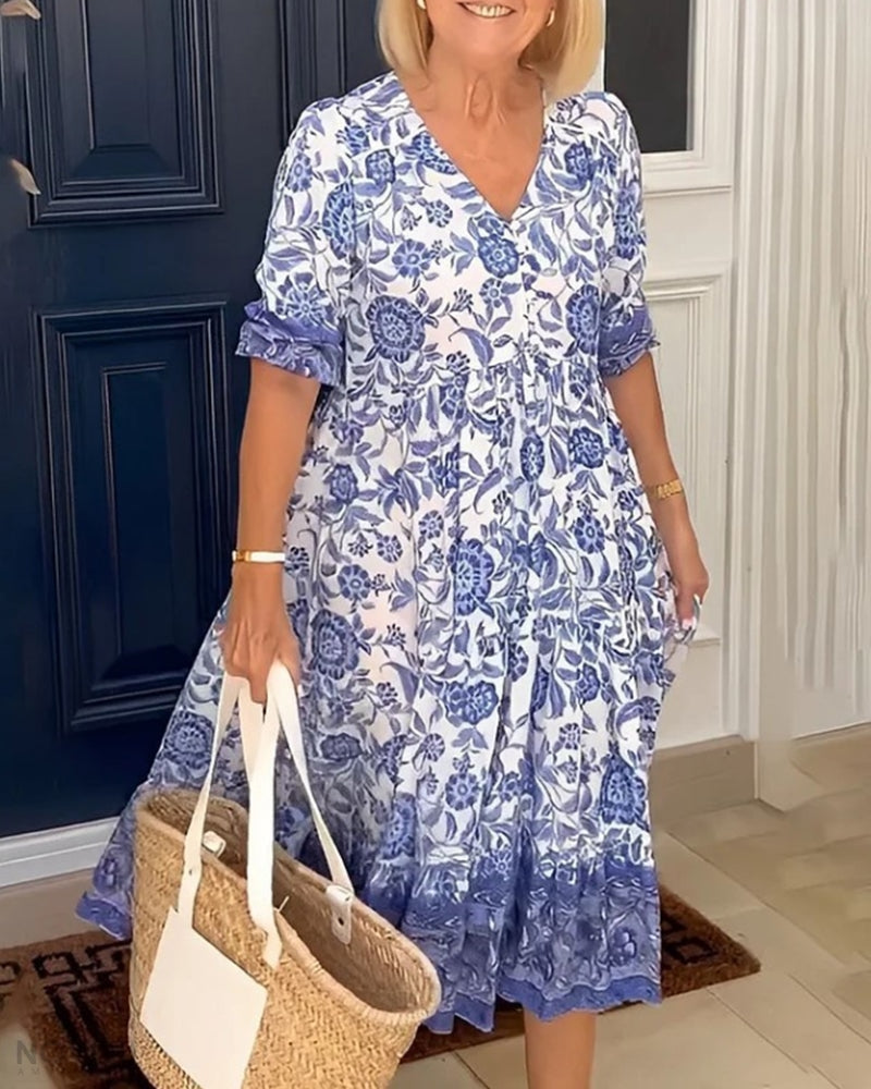 CATHY | Elegant Floral Dress with V-Neck