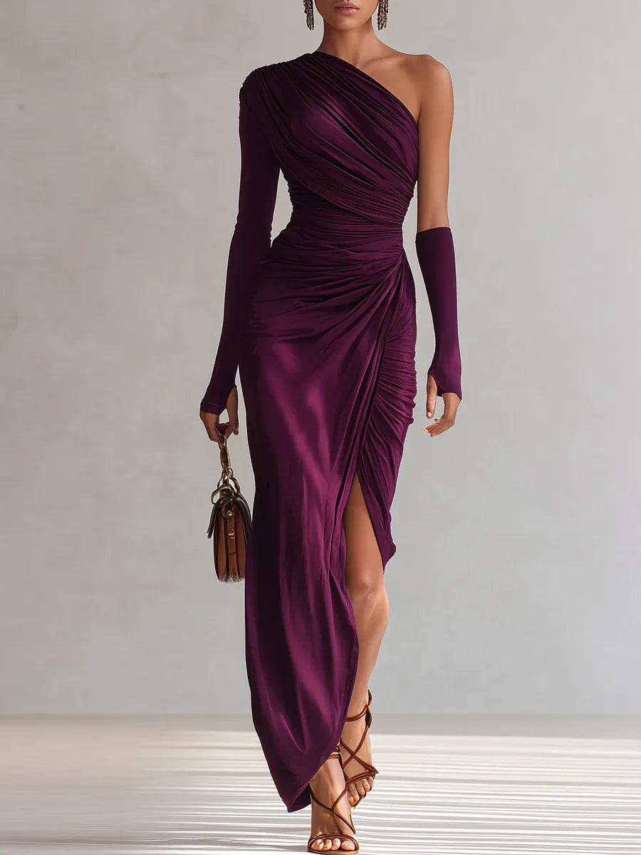 Paula | Elegant Sexy Purple Maxi Dress with One Shoulder