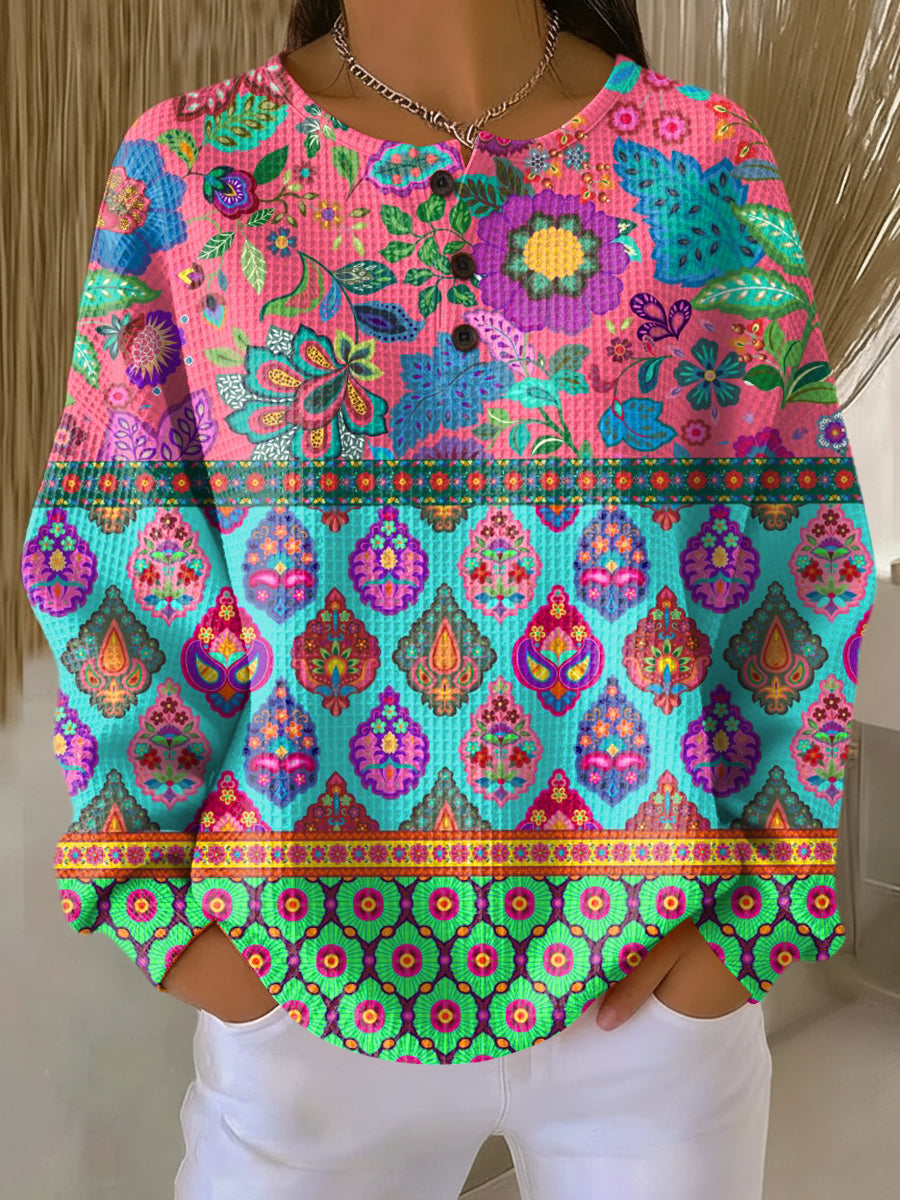 SIGN | Sweater with Ethnic Flower Stripes