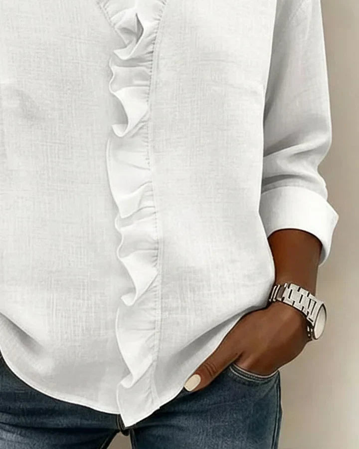 Susan | Blouse with Ruffles, V-Neck and Long Sleeves