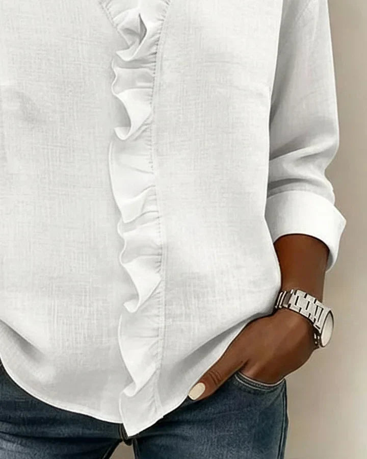 Quinn | Blouse with Ruffles, V-Neck and Long Sleeves