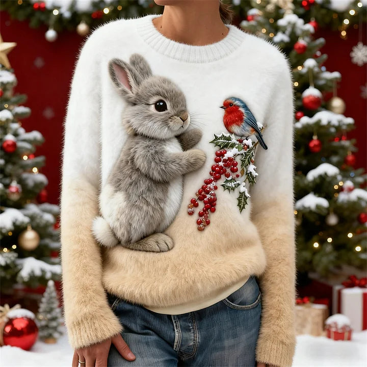 Brooklyn | Plush Sweater With a Christmas Rabbit