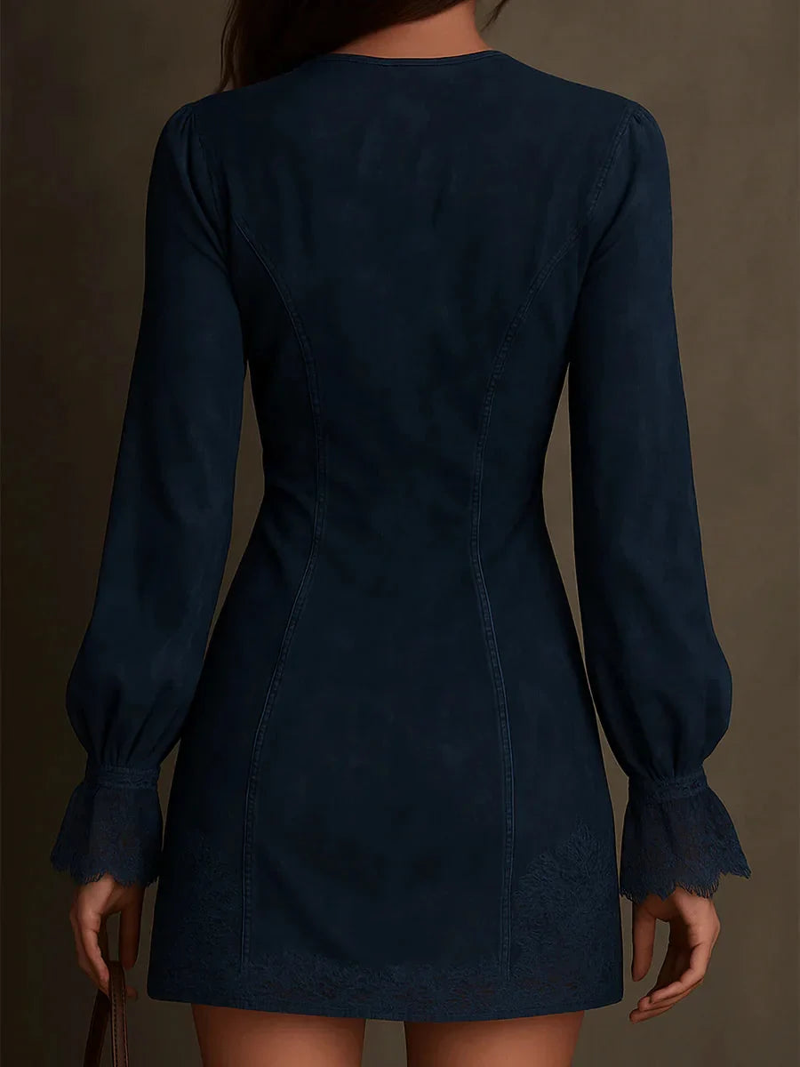 Kendra | Blue Suede Mini Dress with Lace