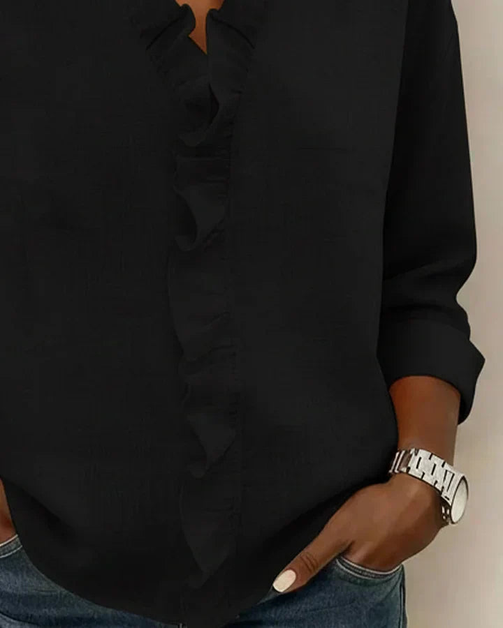 Caroline | Blouse with Ruffles, V-Neck and Long Sleeves