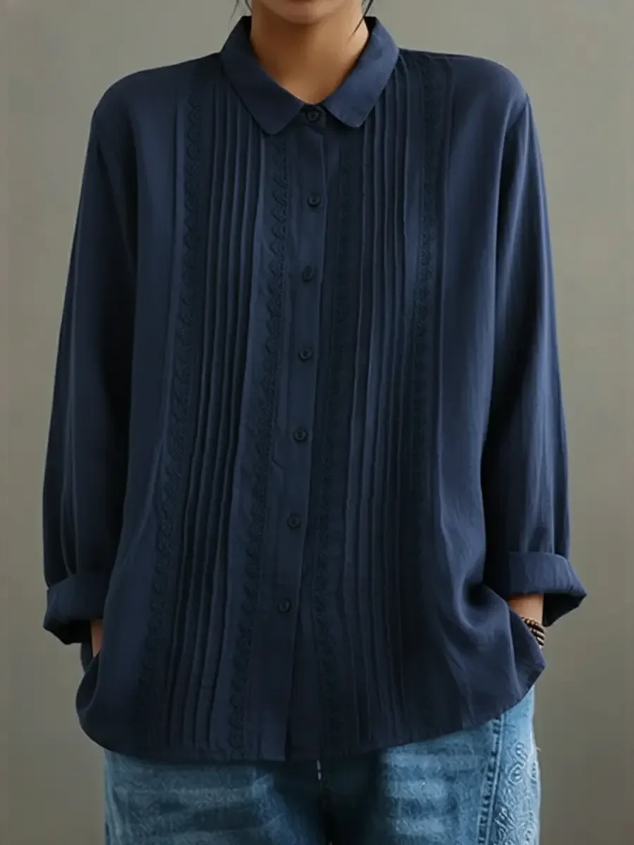 Nola | Linen and Cotton Shirt with Patchwork Lace