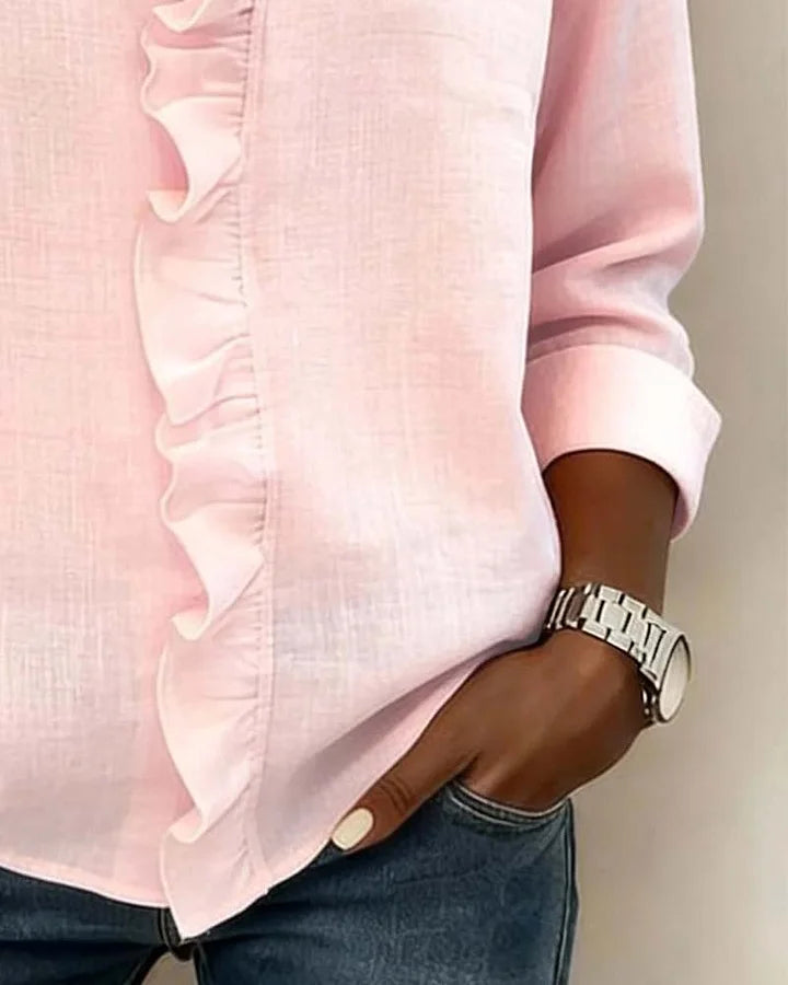 Caroline | Blouse with Ruffles, V-Neck and Long Sleeves