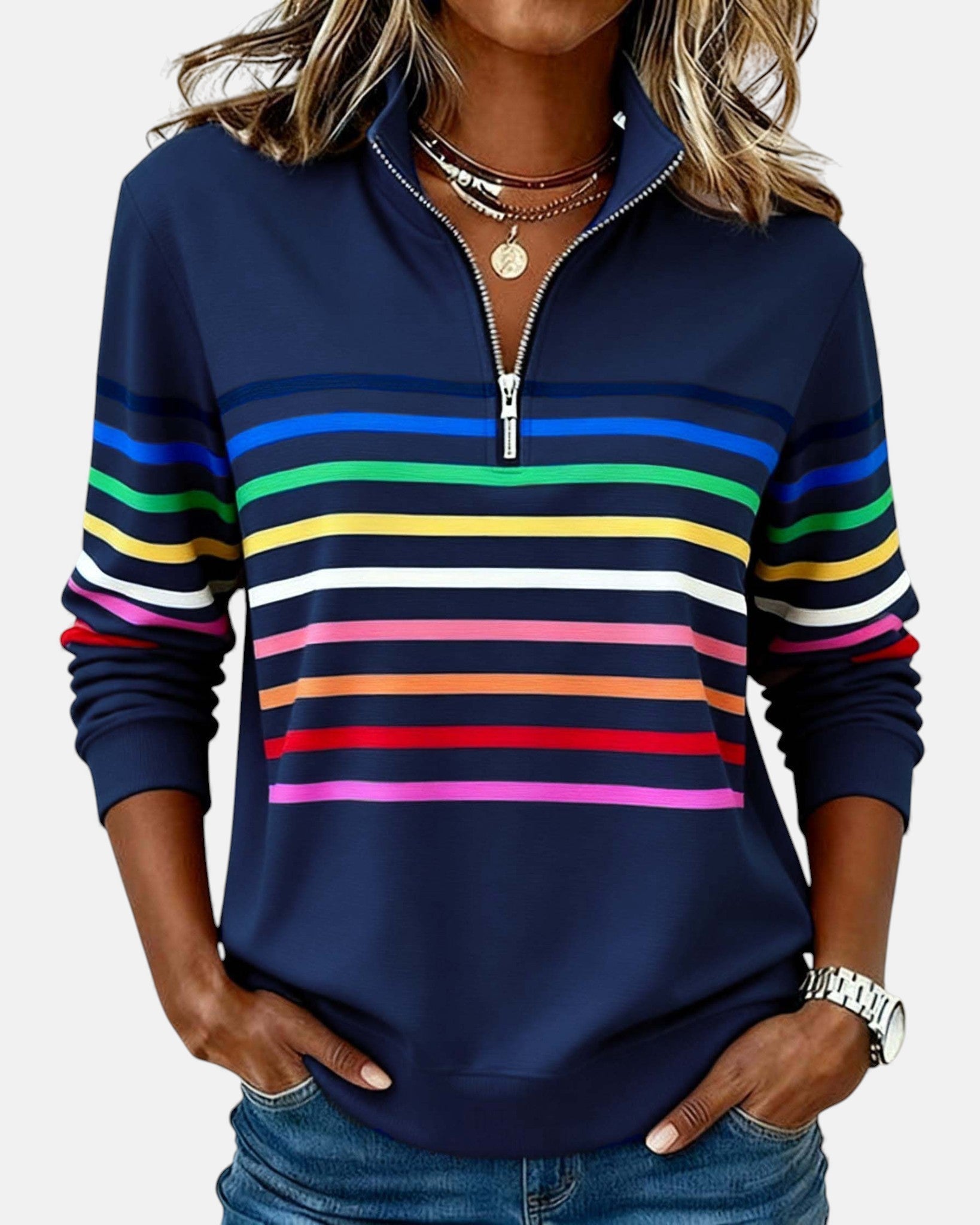Alicia | STRIPED ZIP HOODIE