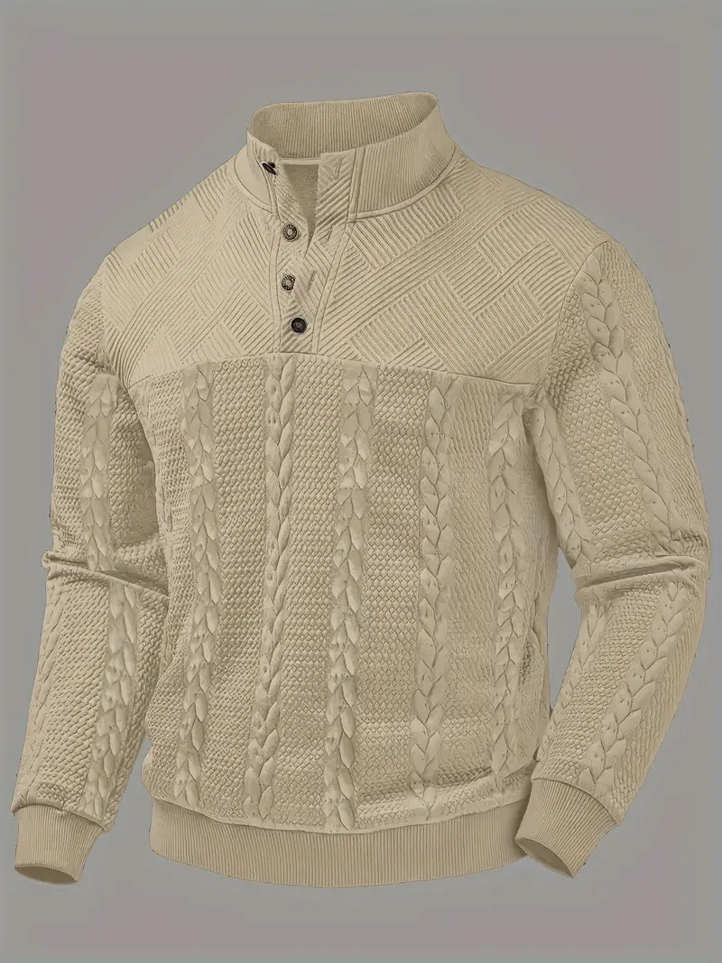 Michael | Long Sleeve Henley Sweater With Striped