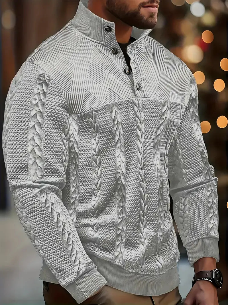 Michael | Long Sleeve Henley Sweater With Striped