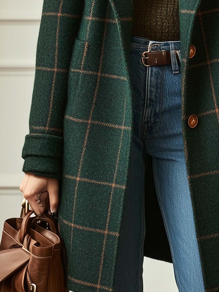 Holly | Women's Retro Lapel Plaid Tweed Coat