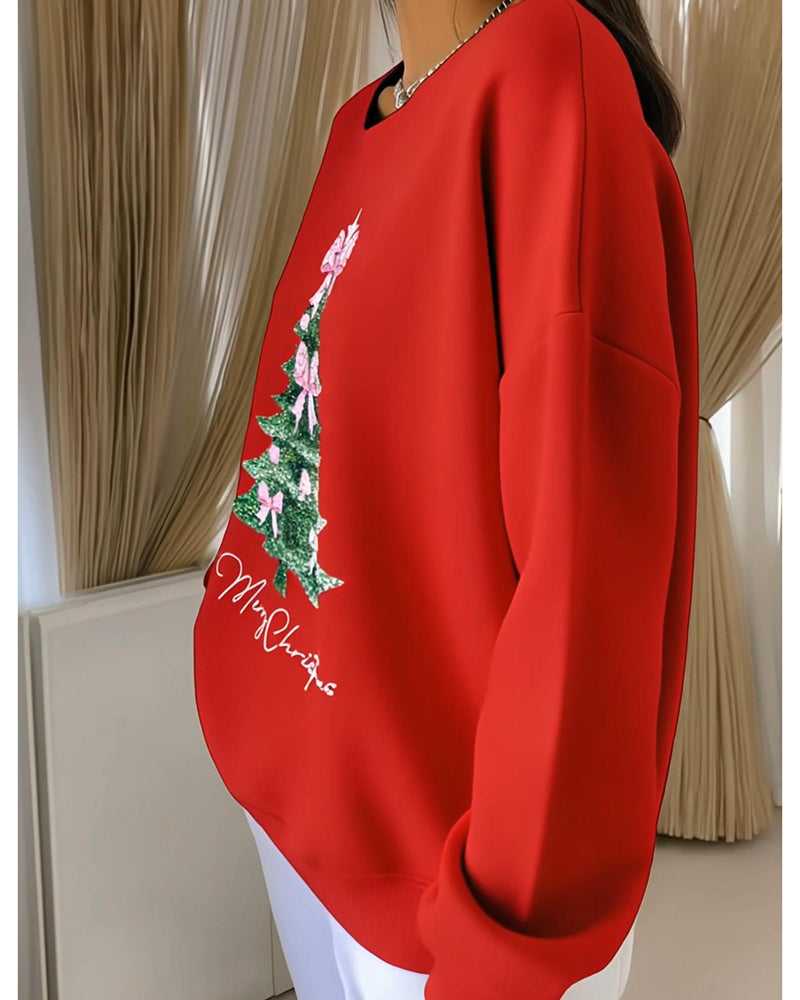 Megan | Round Neck Long Sleeve Christmas Print Sweatshirt