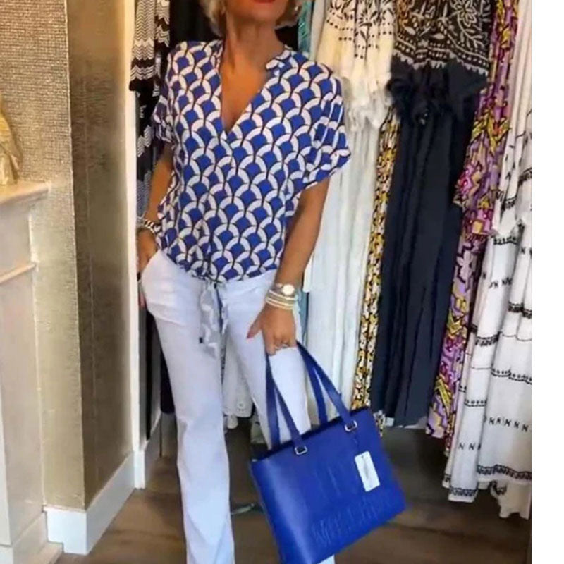 Grace | Short Sleeve Blouse with V Neckline