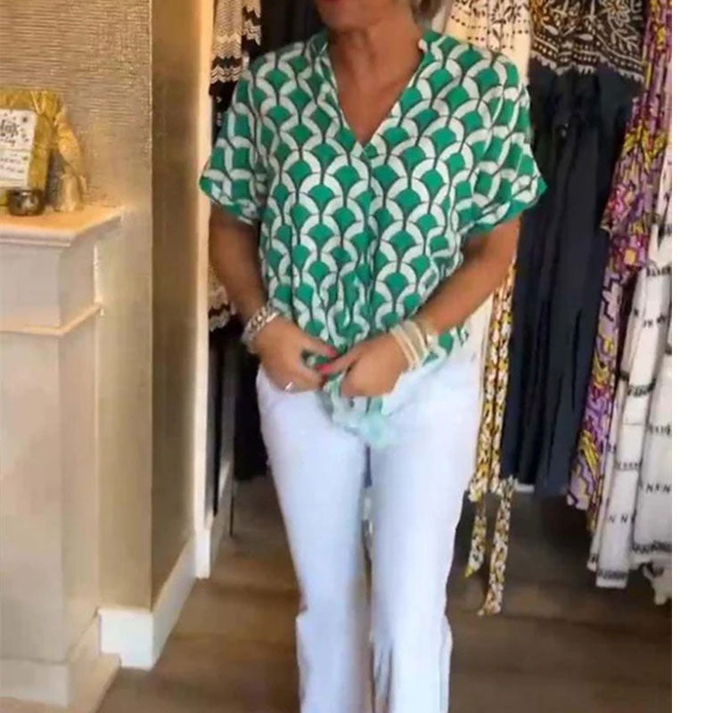 Grace | Short Sleeve Blouse with V Neckline