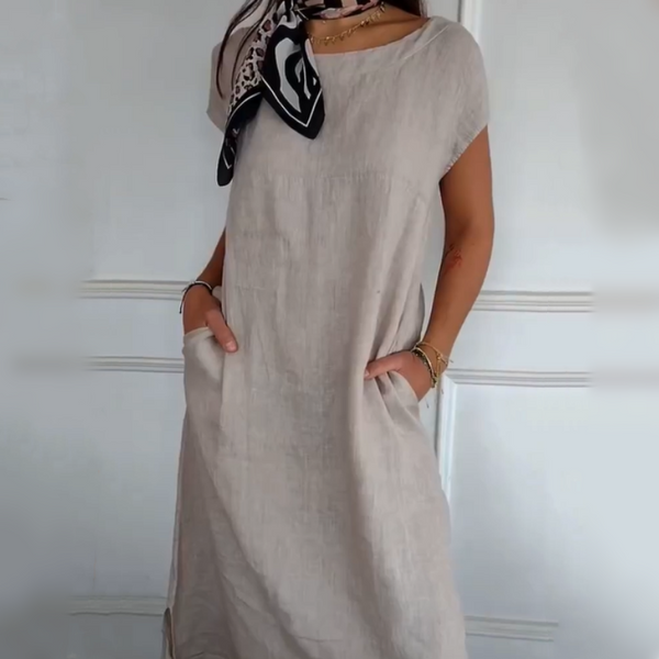 Jessica | Linen Dress with Round Neck and Loose Fit