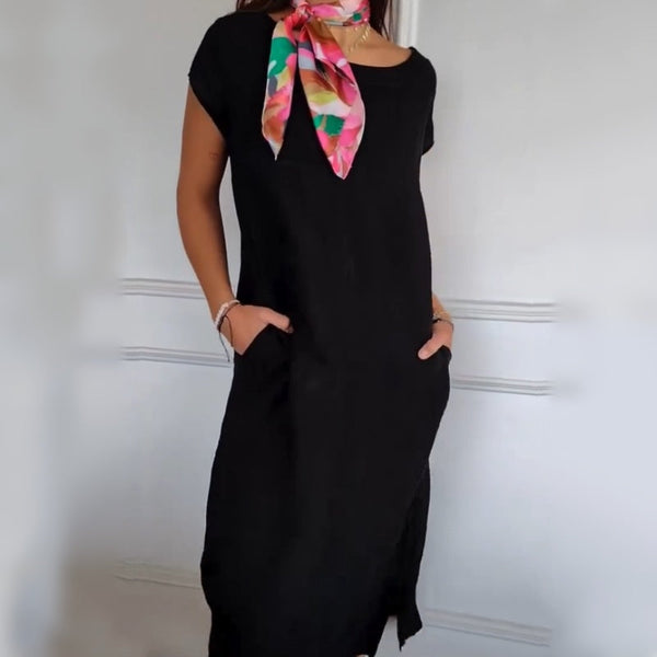 Jessica | Linen Dress with Round Neck and Loose Fit