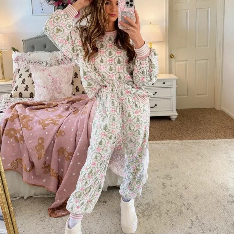 Brielle | Cozy Christmas Bow Print Loungewear Set