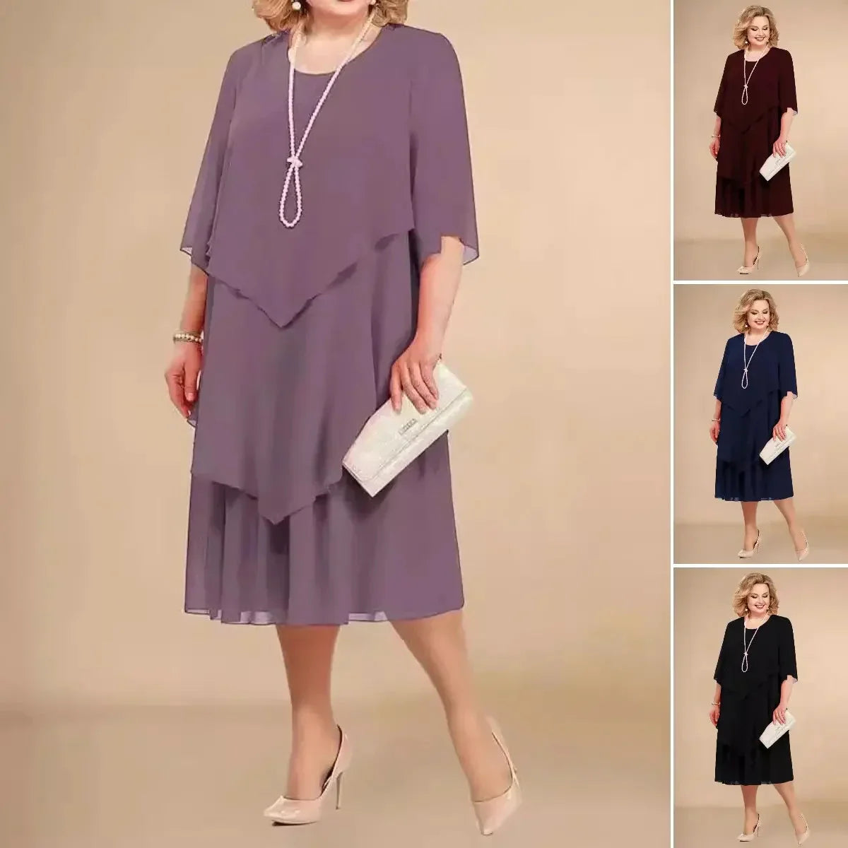 Brinley | Elegant Dress in Fabric with Irregular Layers