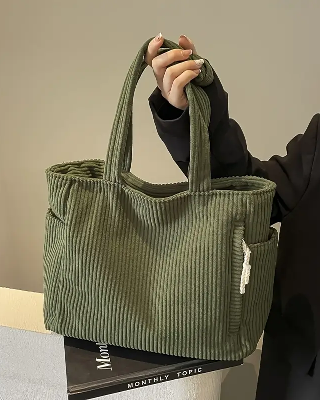 Mary | Ribbed Tote Bag with Cord Detail
