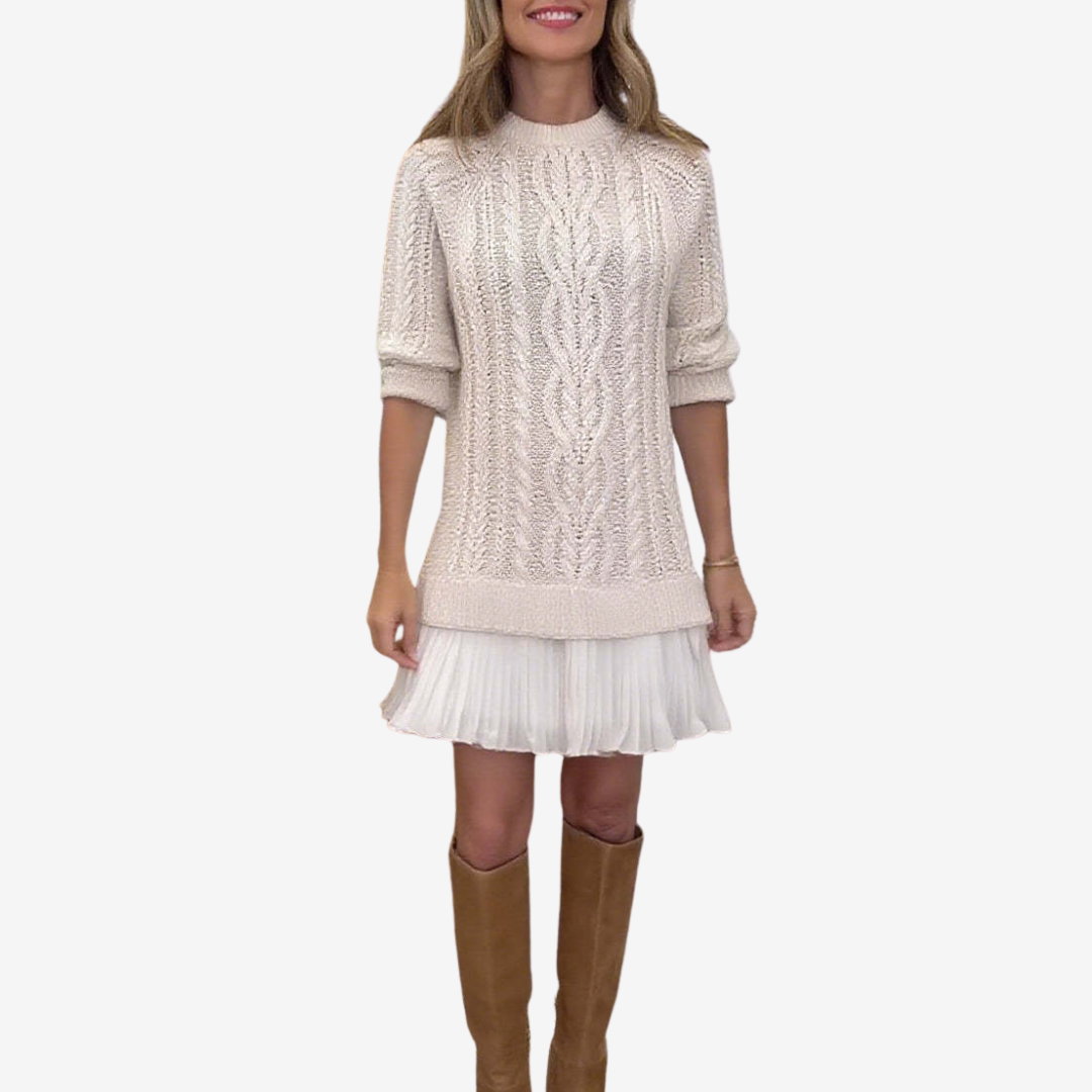 Ashley | Knit Sweater Dress with Pleated Skirt